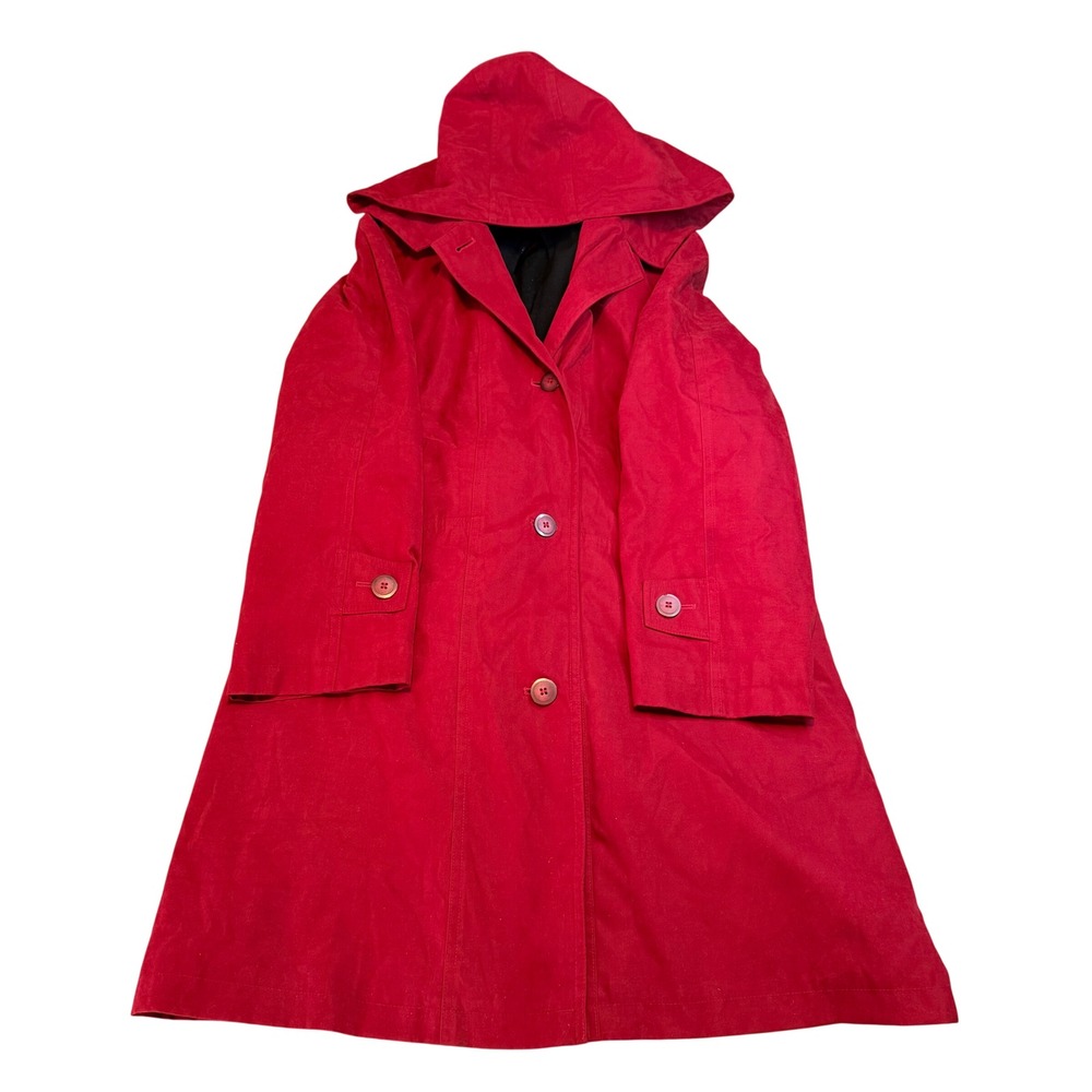 VTG Gallery New York Red Trench Coat Women Med Removable Hood Wool Blend Liner